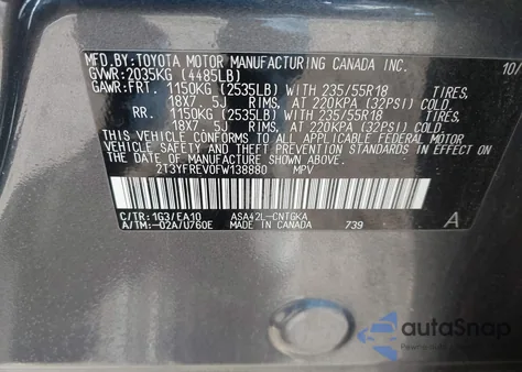 2015 Toyota Rav4 Limited from USA, damaged, VIN 2T3YFREV0FW138880